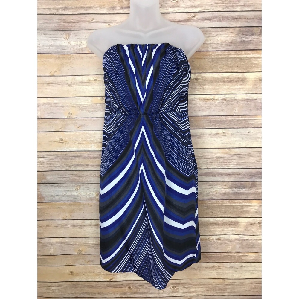 The Limited Dress Womens 4 Blue Striped Strapless Sheath Satin Empire Waist